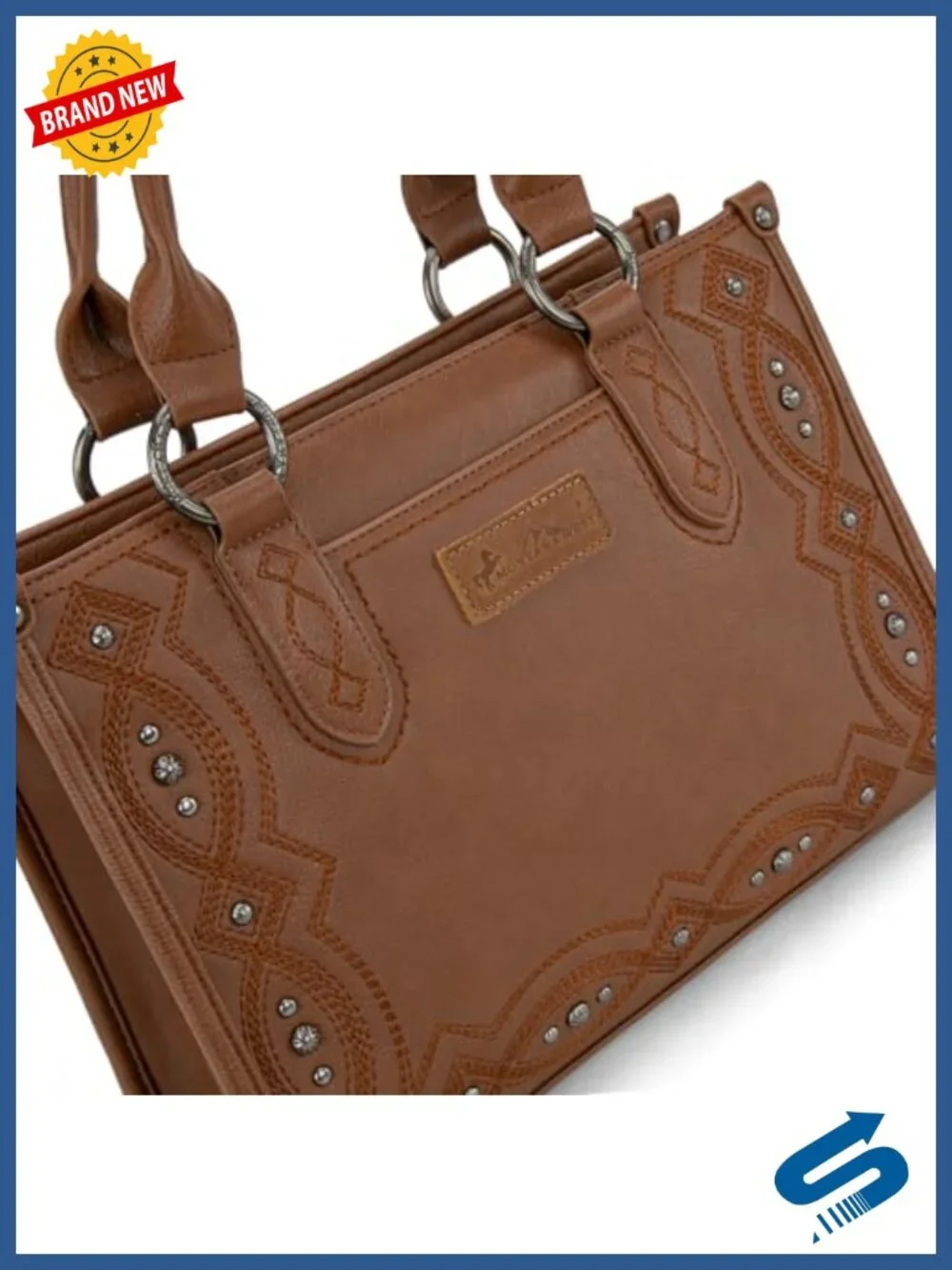 Western Tooling Vegan Leather Tote Bag Whipstitch Crossbody